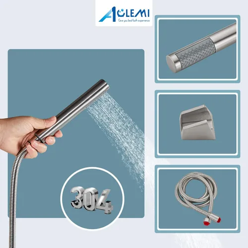 Miniatura 4 de Aolemi Llenador de bañera de montaje en pared, níquel cepillado, grifo de bañera central de 6 pulgadas con ducha de mano, acero inoxidable SUS304