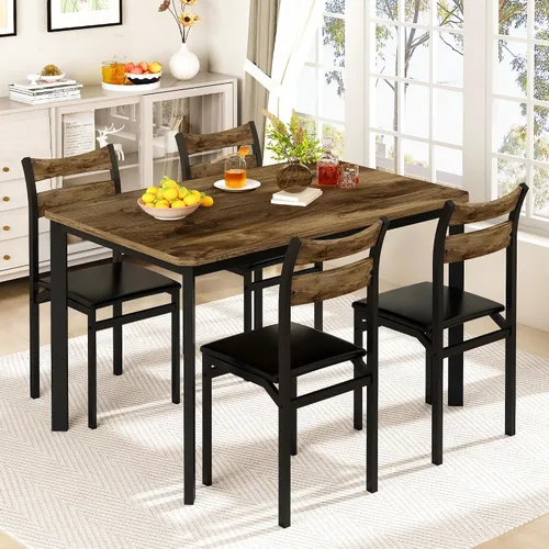 Miniatura 4 de Recaceik Juego de mesa de comedor para 4, mesa de cocina de madera con marco de metal y tablero de MDF, juego de mesa de cocina de 5 piezas