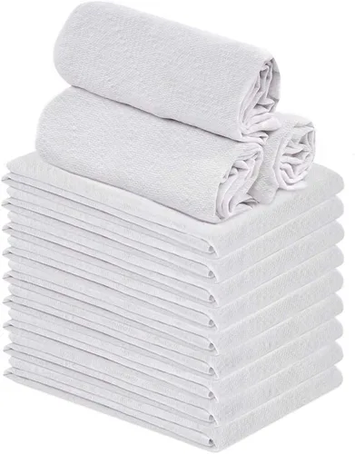 Miniatura 7 de Harina Sack - Toallas de cocina blancas – Paquete de 12 – 28 x 28 pulgadas – Toalla de cocina suave y absorbente – Toallas de bar de 100% algodón