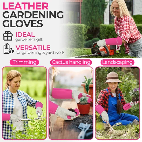 Miniatura 5 de HANDLANDY Guantes de jardinería de poda de rosas para hombres y mujeres, guantes largos a prueba de espinas, piel de cerdo, transpirables