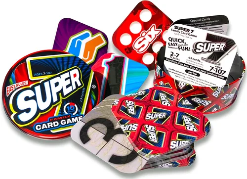 Miniatura 6 de Juego de Cartas Familiar Colectivo Super 7 en Lata – para Niños y Adultos, Noche de Juegos Familiares, Juegos Rápidos, Fácil de Aprender, 2-7