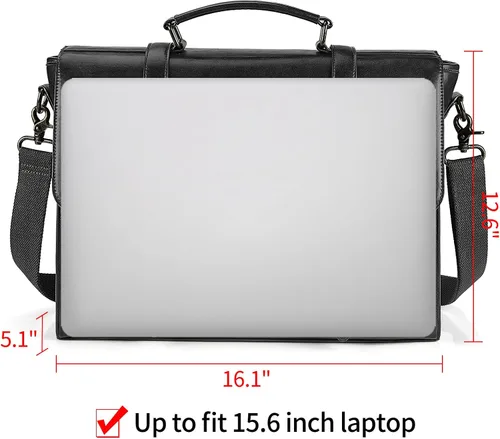 Miniatura 7 de Bolso bandolera de cuero para hombre, estilo vintage, de 15.6 pulgadas, impermeable, de cuero, para laptop, bolsa de hombro grande, bolsa de hombro