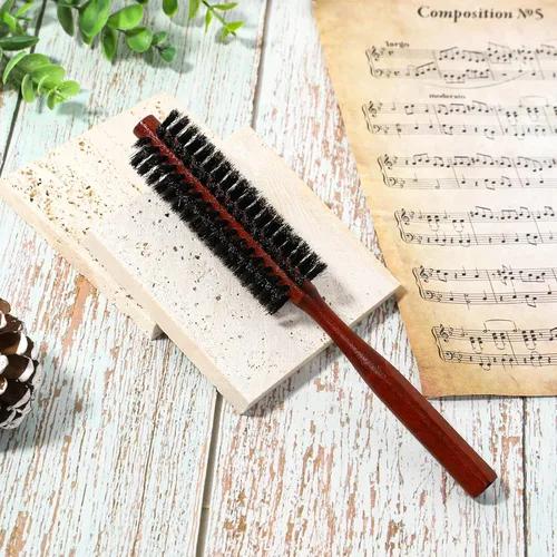 Miniatura 2 de Mozeat Lens Cepillo redondo de cerdas de jabalí, cepillo de pelo para mujeres y hombres, pelo corto y fino, barba, mango de madera natural