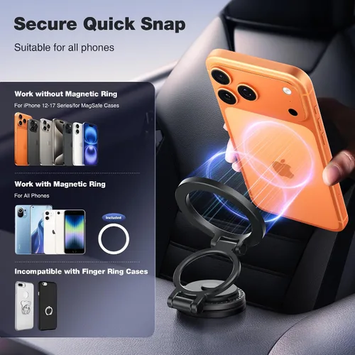 Miniatura 8 de GolbinBox Soporte de teléfono para automóvil MagSafe [rotación de 360°] soporte de automóvil para iPhone con diseño de metal, soporte plegable