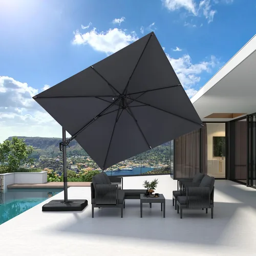 Miniatura 65 de PURPLE LEAF Sombrilla de Patio de 8 Pies para Exteriores Sombrilla Cantilever Cuadrada de Aluminio Sombrilla Offset con Rotación de 360 Grados