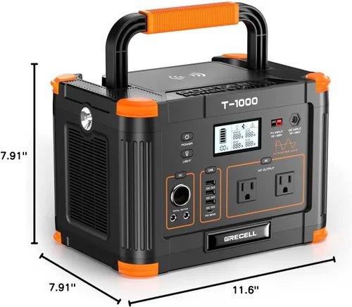 Miniatura 10 de GRECELL - Generador solar portátil de 1000 W, 999 Wh con salida USB-C PD de 60 W, salida de CA de onda sinusoidal pura de 110 V, batería de litio