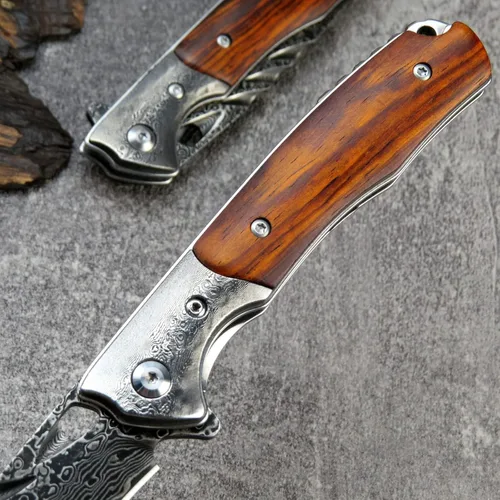 Miniatura 6 de Sitivien ST238 VG10 Cuchillo plegable de acero Damasco, mango Dalbergia con hoja de damasco EDC cuchillos de herramienta para exteriores, camping