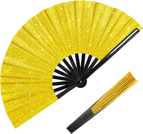 Miniatura 16 de Ventilador plegable grande, ventilador de mano de bambú de 13 pulgadas con tinta reactiva UV, ventilador chino plegable Clark para festivales, Drag