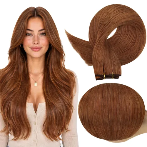 Miniatura 51 de Full Shine Extensiones de cabello humano, 18 pulgadas, mechones de trama, color #2 castaño oscuro, 3.5 onzas, cabello Remy para coser, doble trama