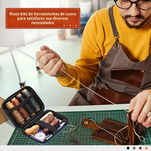Miniatura 6 de Kit de costura de cuero MORFEN, kit de costura de cuero con punzón de costura, agujas, hilo encerado, kit de reparación de tapicería, herramientas