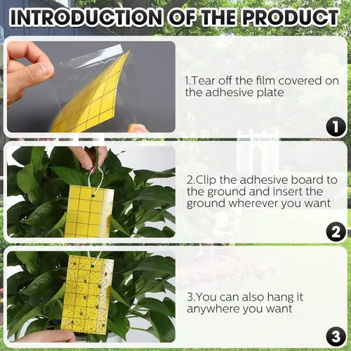 Miniatura 7 de Qualirey 300 Trampa Adhesiva para Mosquitos 3 x 5'' Trampa Adhesiva de Doble Cara para Moscas de la Fruta con Atadura para Planta para Insectos