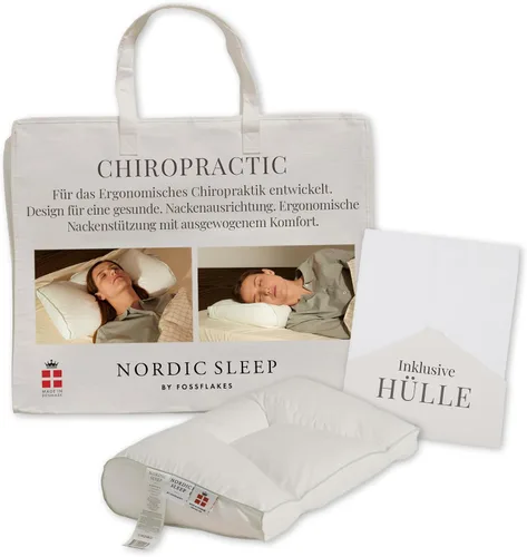 FOSSFLAKES Nordic Sleep - Almohada cervical ergonómica quiropráctica, soporte cervical de firmeza media para dormir, relleno de fibra patentado,