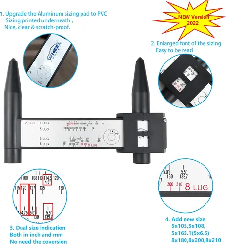 Miniatura 2 de WHEEL CONNECT Medidor PCD, herramienta de medición de patrón de pernos de rueda/llanta, regla PCD, pinza deslizante para 4 5 6 8 agujeros