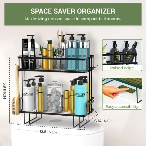 Miniatura 2 de DINEST Organizador de estante de almacenamiento de 2 niveles sobre el inodoro, estantes organizadores de baño resistentes, diseño multifuncional
