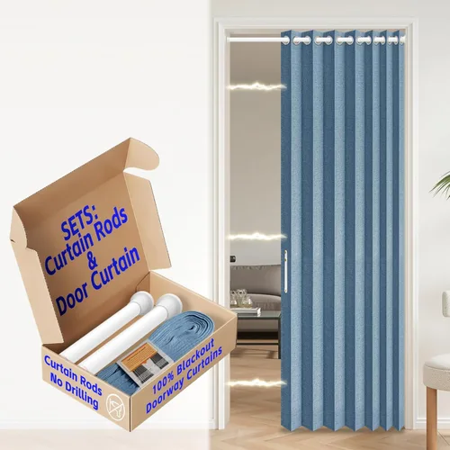 Miniatura 48 de AJAZZ Cortina de puerta magnética 100% opaca de acordeón para armario, cortina invisible para puerta interior de dormitorio, sala de estar, pasillo