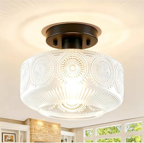 Lámpara de techo semiempotrada, accesorio de iluminación vintage, accesorios de luz de pasillo negros, lámpara de techo de vidrio globo, accesorios