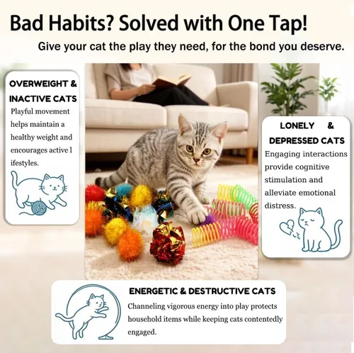 Miniatura 5 de LASOCUHOO Juguetes para gatos, paquete de 30 juguetes interactivos para gatos, incluye bolas arrugadas para gatos, bolas brillantes para gatos