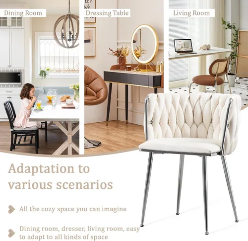 Miniatura 6 de Juego de 2 sillas de comedor de terciopelo, sillas tapizadas tejidas para sala de estar, sillas modernas de cocina y comedor, sillas decorativas