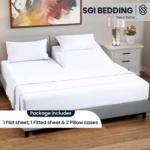 Miniatura 2 de SGI bedding Sábana Queen de 28 pulgadas con cabecera flexible y parte superior dividida, 100% algodón egipcio - 600 número de hilos, sábanas
