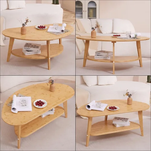 Miniatura 6 de NAVREX Mesa auxiliar moderna de mediados de siglo, mesas de centro ovaladas con almacenamiento para sala de estar, mesa central de madera maciza