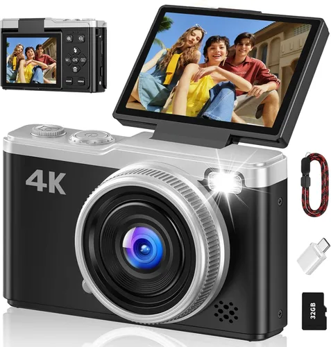 Miniatura 8 de Cámara digital 4K para fotografía, cámaras digitales de 64 MP para apuntar y disparar con zoom digital de 16X, pantalla abatible de 2.4 pulgadas