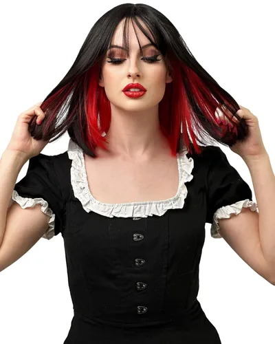 ALLAURA Peluca de dos tonos para mujer, color negro y verde esmeralda, cabello realista con flequillo, se adapta a todos, resistente al calor, rizos