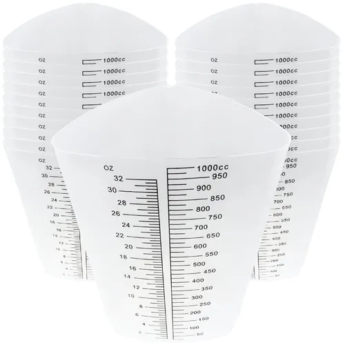 Paquete de 20 vasos graduados de pintura triangular/epoxi de 32 onzas, ideales para mezclar y verter con precisión, hechas de polipropileno, medidas