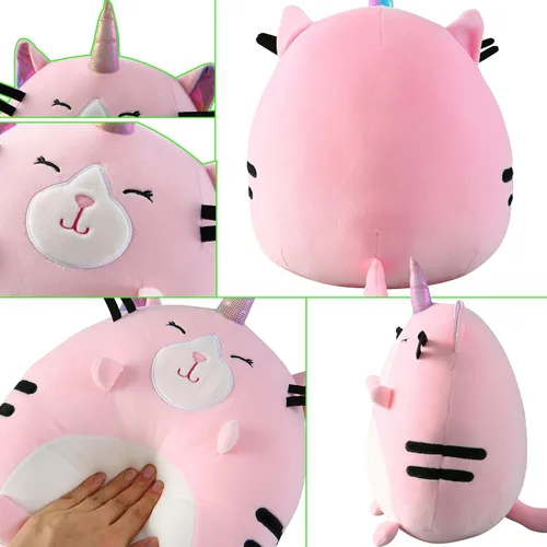 Miniatura 3 de Marsjoy Almohada de peluche de gatito rosa de 8 pulgadas, peluche de animal de peluche, lindo gato, unicornio, juguete para abrazar, cojín suave