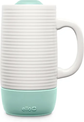 Miniatura 10 de Ello Jane Taza de viaje de cerámica con asa de 18 oz, tapa deslizante resistente a salpicaduras y portavasos incorporado, perfecta para café y té