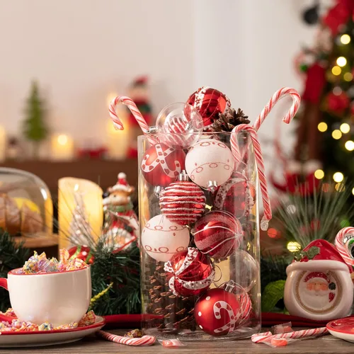 Miniatura 4 de Valery Madelyn Juego de adornos de Navidad, juego de adornos de bolas de Navidad inastillables de 16 quilates, color rojo y blanco, 2.36 pulgadas