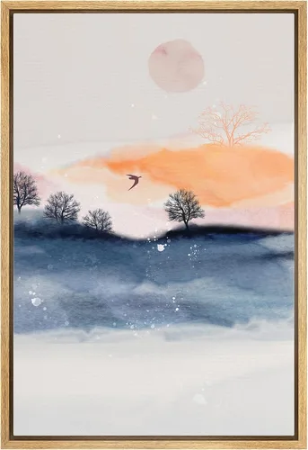 Miniatura 34 de NWT Impresión en lienzo enmarcado para pared, acuarela, grullas, pájaros volando, naturaleza salvaje, ilustraciones de arte moderno decorativo