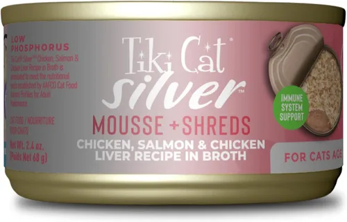 Miniatura 14 de Tiki Cat Silver Comfort Mousse + Trozos, Pollo y Pato e Hígado de Pato, Apoyo del Sistema Inmunológico Formulado para Gatos Mayores de 11+ Años