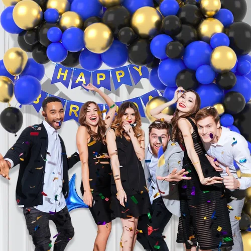 Miniatura 4 de Kit de arco de guirnalda de globos azules y negros dorados, globos azul real y negro dorado para hombres, 30º 40º videojuego, cumpleaños, boda