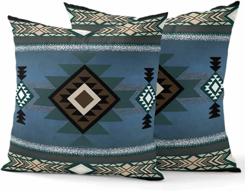 Miniatura 10 de Paquete de 2 fundas de almohada decorativas de algodón, nativos americanos en los Estados Unidos, estilo indio, geométrico, 18 x 18 pulgadas