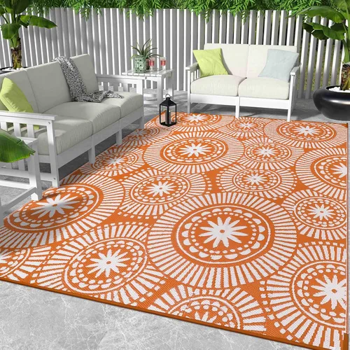 Miniatura 31 de Ileading Alfombra de Paja de Plástico para Exteriores 5x8 pies Estilo Floral Divertido Alfombras de Área Reversibles para Patio Impermeables