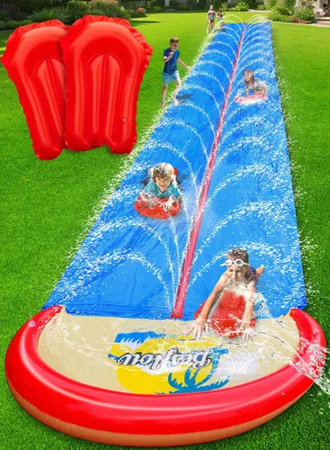Miniatura 8 de Spring Water Tobogán acuático de 22 pies para niños y adultos, toboganes de agua extra largos y resistentes con rociadores, tobogán de 2 carriles