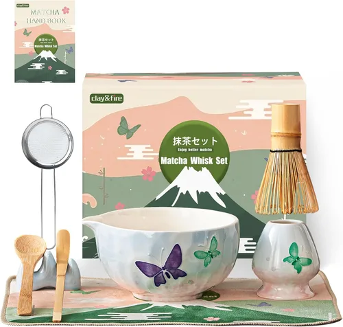 Miniatura 13 de Clay&Fire Juego de batidor de matcha, juego de matcha de cerámica, cuenco de matcha con asa y batidor, juego de té matcha de 9 piezas para amantes