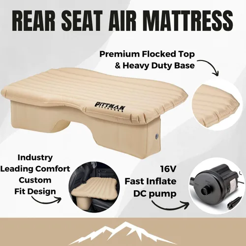 Miniatura 3 de Pittman Outdoors Cama de asiento trasero – Colchón de aire de 60 pulgadas para camiones y furgonetas – Incluye bomba, almohada y bolsa de Canela
