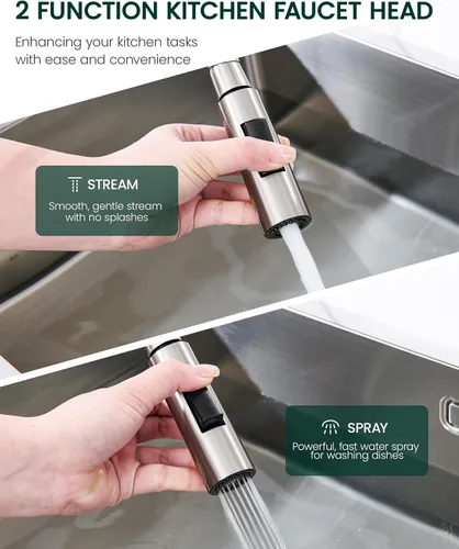 Miniatura 4 de Repuesto de cabezal de grifo de cocina de metal, cabezal rociador de grifo de cocina extraíble de 2 modos con 15 adaptadores, boquilla rociadora