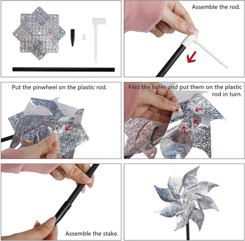 Miniatura 3 de 10 molinillos reflectantes plateados de 21 pulgadas con estacas, molinos de viento para decoración de jardín al aire libre, césped, decoración