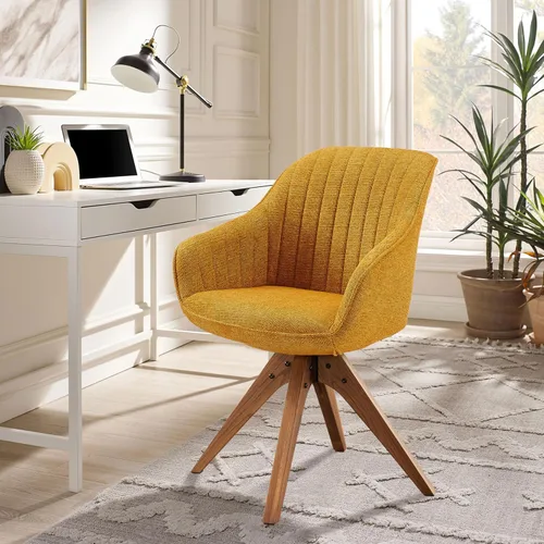 Miniatura 33 de Zouron Silla giratoria moderna de mediados de siglo con patas de metal dorado, silla de escritorio tapizada sin ruedas, silla de oficina lateral Oro