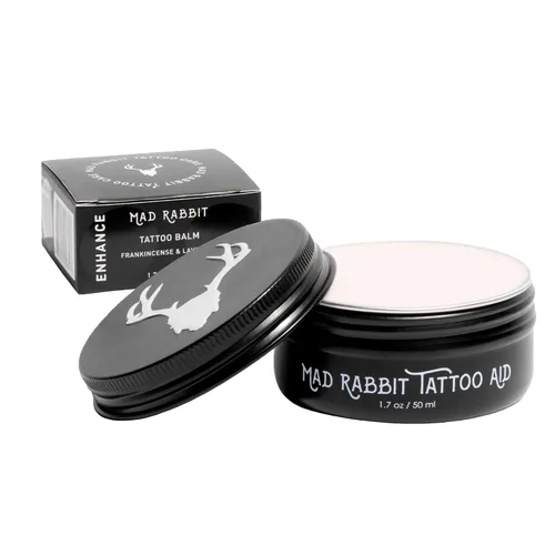 Mad Rabbit Bálsamo para tatuajes y crema de cuidado posterior: mejora el color que revive tatuajes viejos, hidrata nuevos tatuajes, fabricado con