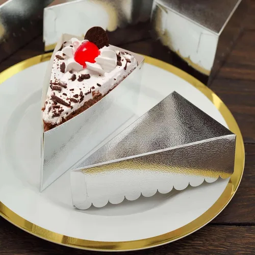Miniatura 7 de Efavormart - Paquete de 10 cajas de postre de papel triangular de papel de aluminio plateado de 5 x 3 pulgadas, caja de una sola porción con parte