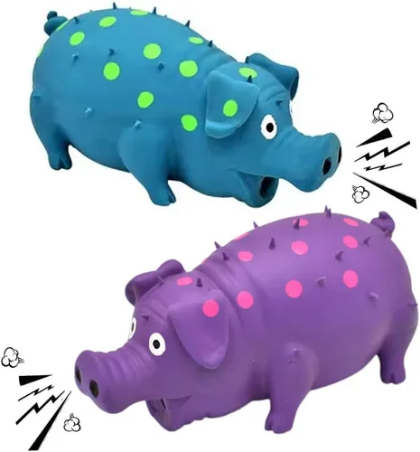 Juguetes para perros Squeaky Pig - Paquete de 2 juguetes para perros que gruñen gruñidos para perros pequeños, medianos y grandes, juguete para
