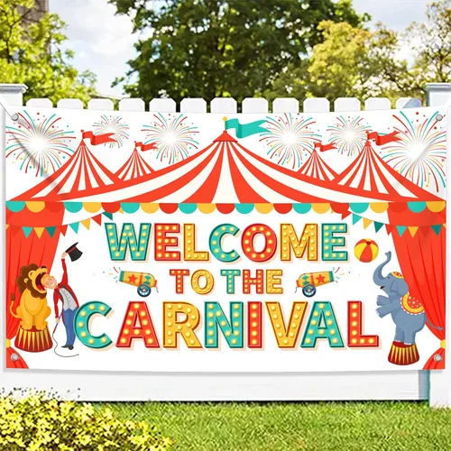Miniatura 10 de KatchOn, Fondo de carnaval XtraLarge - 72 x 44 pulgadas Tienda de campaña de circo para decoraciones de carnaval Pancarta de fondo de circo