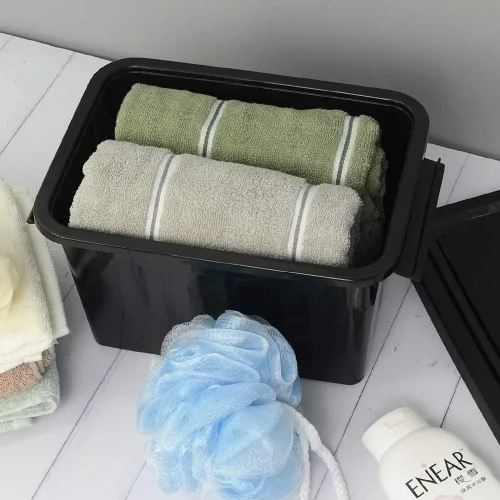 Miniatura 5 de Caja de almacenamiento de plástico negro de 6 cuartos de galón con asas, 6 paquetes