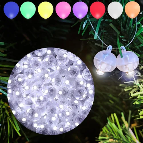 Miniatura 32 de Aogist 100 luces de globo Mutilcolor, luz de bola pequeña impermeable de largo tiempo de espera, lámpara LED redonda para linterna de papel, fiesta