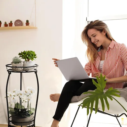 Miniatura 2 de Paquete de 2 soportes para plantas para interiores y exteriores, 2 niveles de 27 pulgadas de alto, soporte de metal para macetas, soporte resistente