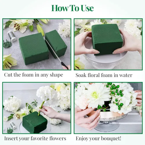 Miniatura 5 de 2 bloques de espuma floral (tamaño más grande 9 x 4 x 3 pulgadas cada uno) ladrillos verdes de espuma de flores de floristería aplicados en seco