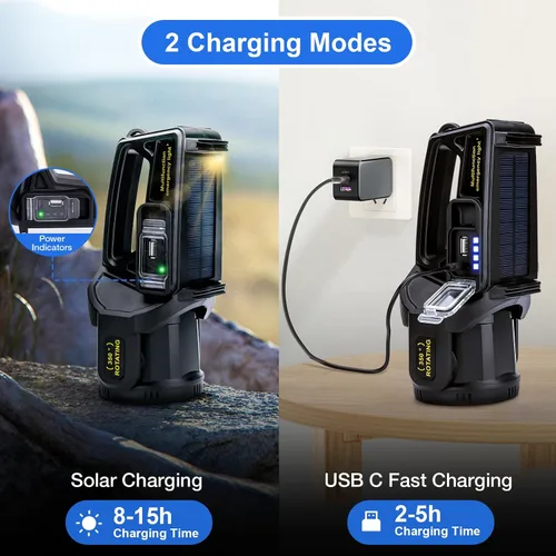 Miniatura 4 de Linterna de foco recargable, 2,000,000 L lúmenes, luz LED de mano con rotación de 350°, 9 modos, carga solar y USB-C, impermeable, linterna
